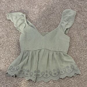 Hollister Sage Green Smocked Blouse